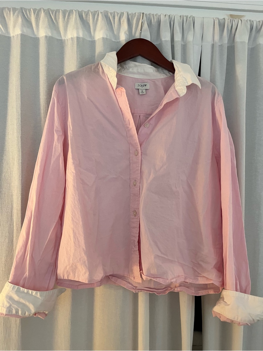 J. Crew Pink and white cropped Button-Down Shirt
